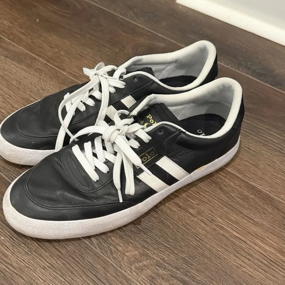 Polo Ralph Lauren Mens Court VLC Sneakers Size 10 Black Leather Low Top